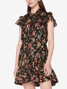 DEREK LAM 10 CROSBY • Edith Ruffled Floral Mini Dress in Black